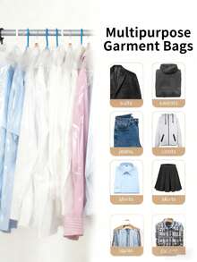 透明塑料衣物防尘袋，可重复使用的悬挂式衣物袋，适用于干洗，可用于衬衫、西装、连衣裙、外套，适合学校、办公室、家庭、旅行使用（不含衣架）
