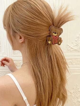 1PC Bow Teddy Bear Hair Clip Bow Women's Accessories Valentine's Day Gift Cute Texture Acetate Fiber, Brown Hairdo Claw Shaped Hair Clip, Suitable For Half Or Full Tie Hairstyles, Cute 1PC Retro Fashion Cartoon K-Fashion Elegant And Unique High End Sweet Y2K Style, Suitable For Daily Wear, Parties, Dinners, Christmas Gift Decoration, Travel, Matching Dressing