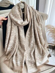 1 Stück eleganter Schal mit Blumenmuster, Jacquard-Gewebe mit Goldfaden, vielseitig einsetzbar als Damen Klimaanlage Umhang, Frühling/Herbst Oberbekleidung, geeignet für tägliches Styling und Outdoor-Verwendung - Verschiedenfarbig - Übersicht 5