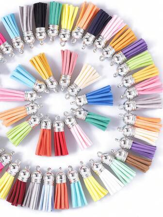 100/200pcs Random Mixed Color Leather Tassel Keychain Pendant, Suitable For DIY Keychain, Ornament, Jewelry Making And Craft Supplies