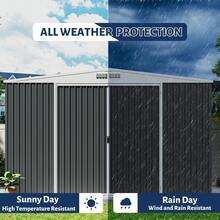 Cobertizo de metal para exteriores de 3 x 3,6 m, resistente a la intemperie, para herramientas de jardín, con entrada con cerradura y ventilación, ideal para patio, cortacésped, bicicletas y equipo. Blanco y negro - En blanco y negro - Ver 5