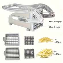 Cortador manual de verduras de acero inoxidable con cuatro cuchillas intercambiables para un corte uniforme. Apto para patatas, zanahorias, pepinos y calabacines. Una herramienta eficaz para la preparación de alimentos que se mantiene estable y antideslizante. - Plateado - Ver 4