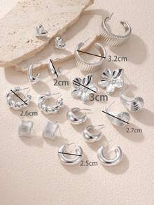 Bộ 6-18 bông tai CCB thời trang dành cho nữ, phong cách và thanh lịch, thích hợp để đeo hàng ngày, dự tiệc và tụ tập - Bạc - Xem 3