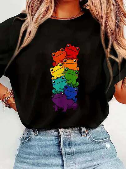 100% Cotton Funny LGBT Frog Rainbow Lesbian Gay Pride Womens Mens T-Shirt Graphic T-Shirts For Men And Women, Casual Printed Short-Sleeved Women's Tops, Women's Clothing