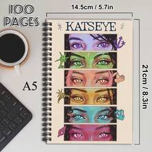 1pc Cat Eye Spiral Notebook - Inspired By K-Pop Girl Groups, With K-Drama Character Eyes, K-Drama Fan Gift, Korean Wave Culture Diary, Suitable For K-Drama Fans (Pink/Green/Blue/Yellow/Purple) - A - View 2