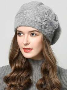 1pc Autumn/Winter Korean Style Faux Rabbit Fur Knitted Beanie Hat, Women Double Layer Thick Warm Ear Protection Beret Cap, Versatile Knit Knitted Hat - A - View 1
