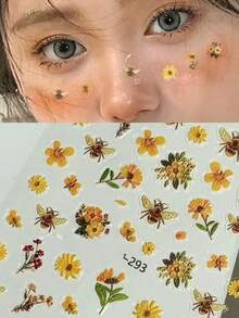 2pcs Autumn New Face Stickers, Brown & Yellow Flower Decor Face Stickers With Self-Adhesive, Cute & Versatile For Festivals, Parties, Photo Shoots, Waterproof & Long-Lasting Makeup Decoration Stickers, Y2K, Carnival