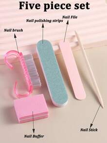 1/5/10 件套美甲修脚套装、迷你指甲锉和木制指甲棒套装、双面指甲锉、木制角质层推刀、指甲清洁工具、指甲棒、亚克力美甲刷，用于 DIY 指甲抛光护理 - 彩色 - 查看 2