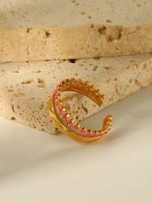 Personalized Stainless Steel Jewelry, Women's Oil Pressure Double Line Drip Colorful Oil Open Stainless Steel Ring