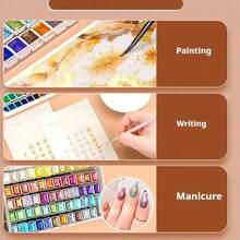 60 Color Paint Set 60 Color Metallic Watercolor Paint Set With 1 Water Pen High Solid Portable Lightweight Starry Tone Ideal For Artists Professionals Painting Drawing DIY Craft Holiday Gift - 60 Colors + 1 Ballpoint Pen - View 4