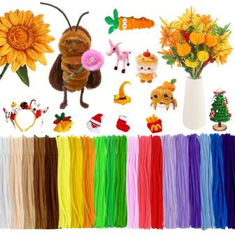 400/100 piezas Limpiapipas DIY a granel, paquete de valor de tallos de chenilla, limpiapipas de colores a granel, manualidades con limpiapipas, palitos de alambre esponjosos, suministros de arte esponjosos, suministros de manualidades con limpiapipas y decoración de arte y artesanía con tallos de chenilla