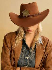 1 chiếc Mũ cao bồi miền Tây có huy hiệu có thể tháo rời dành cho cả nam và nữ, Mũ Panama vành rộng, Thích hợp cho các sự kiện theo chủ đề miền Tây, Tiệc tùng, Đính hôn, Hóa trang, Tốt nghiệp, Hóa trang, Lễ hội, Đám cưới, Sinh nhật, Lễ hội âm nhạc và Trang phục thường ngày - mũ đội đầu - Xem 4