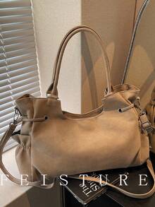 1个仿麂皮绒面料大容量女士手提包，纯色简约单肩包，拉链封口，适合女孩、女士、大学生、年轻职业人士，非常适合工作、商务、通勤和上学等场合。 - 卡其色 - 查看 7