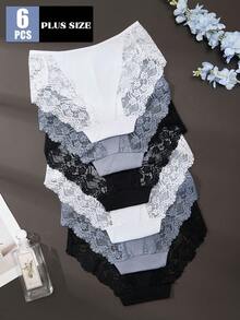 6pcs/Pack Plus Size Women's White Lace Panties - Sexy & Comfortable Underwear - Multicolor - View 2