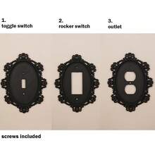 1个复古椭圆形雕花灯开关面板，哥特式艺术装饰墙控面板，家居暗色调照明墙面配件，附带螺丝，无需电源 - 黑色 - 查看 10