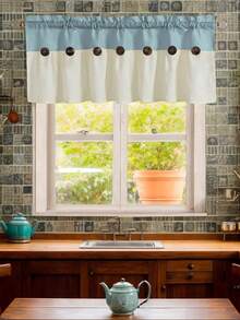 1pc Elegant Button Splice Design Valance - Stylish Rod Pocket Short Cafe Curtain For Kitchen, Bathroom, Bedroom Window Treatment - Easy To Hang, Machine Washable, Home Decor Essential