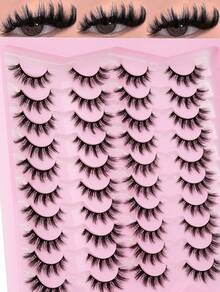 20 Pairs Of Thick Curled False Eyelashes, Natural Eyelash Pairs, Cat Eye Style, 3D Curled, Reusable, Suitable For Beginners, Large Capacity Eyelash Case To Meet Daily Needs, Easy To Wear, Eyelash Extension Tool. - 濃密款 - 查看 1