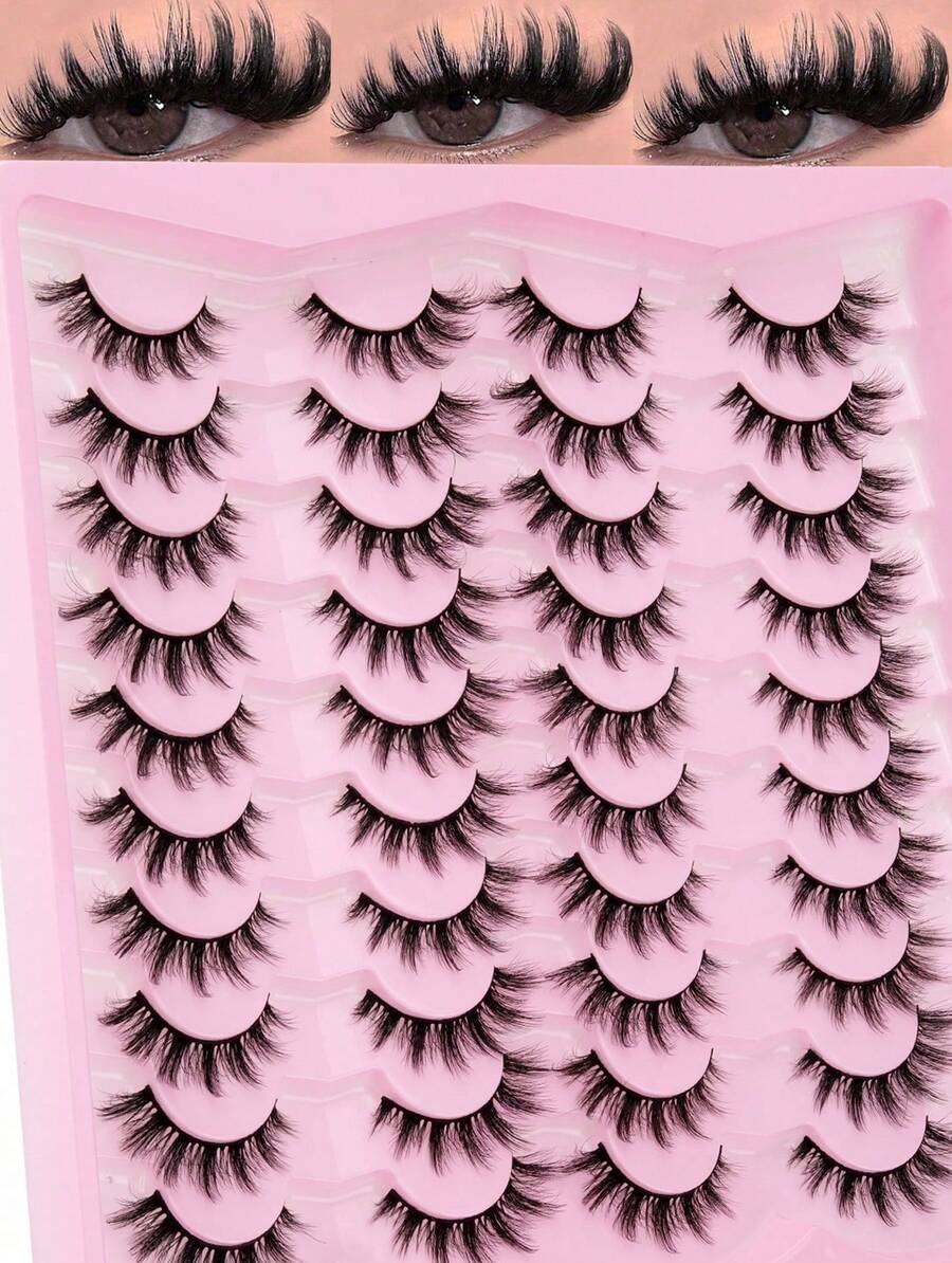 20 Pairs Of Thick Curled False Eyelashes, Natural Eyelash Pairs, Cat Eye Style, 3D Curled, Reusable, Suitable For Beginners, Large Capacity Eyelash Case To Meet Daily Needs, Easy To Wear, Eyelash Extension Tool. - 濃密款 - 查看 1