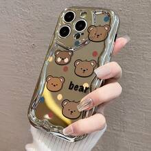 かわいいくま柄 電鋳防摔スマホケース for  17promax,16pro,15plus/14/13/12/11 シャイニーデザイン 衝撃保護 スタイリッシュ 携帯カバー 可愛いアニマルモチーフ スマホアクセサリー 軽量 耐衝撃 スクラッチ防止 ファッ - シルバー - チェックする 4