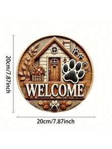 CIF BUY Puppy Paw Print Welcome Sign - 8x8 Inch Round Iron, Charming House Design - Living Room Decor - 彩色 - 查看 4