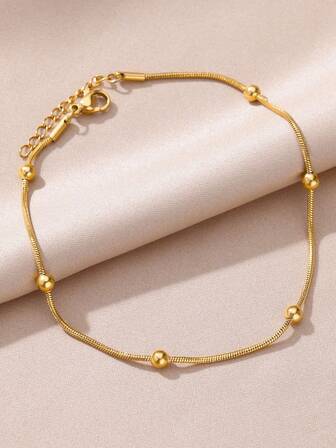 1条简约不锈钢圆形蛇形链脚链，适合女性日常佩戴