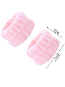 3pcs Eye Detail Bath Headband Set, Including Headband And Bath Wristband, Creative Polyester Set, Suitable For Makeup, Face Washing And Mask Application - Pink - View 7