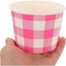 ARTIBETTER Vasos para Helado de Papel Desechables 16oz Tazones para Postre y Yogur 10 Piezas Diseño de Cuadricula Rosa Ideales para Fiestas Cumpleaños y Picnic - 1 - Ver 4