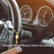 Steering Wheel Rosary Charm Accessory, Cross For Car, Car Rosary For Automotive Protection Charm Decor, Car Rosary For Rearview Mirror, Religious Catholic Gift - B - 查看 5