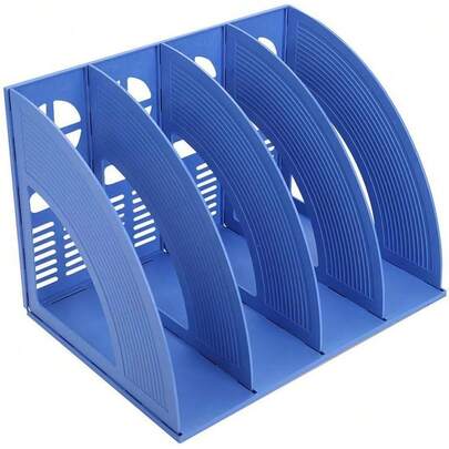 Organizer da scrivania, porta riviste, porta documenti, robusto, plastica, 4 scomparti, porta riviste, mobiletto, per riporre e presentare, organizer, blu