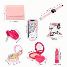 Girls' Fashion Play Handbag Set Imitation Makeup Bag For Pretend Play Parties Princess Toy Set Includes: Handbag, Toy Phone, Watch, Car Keys, Silk Scarf, Credit Card, Wallet The Perfect Birthday Or Christmas Gift For Girls Ages 3-6+ - Multicolor - View 9