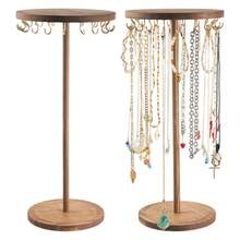 12/18 Golden Hooks Wooden Jewelry Organizer Rack, Circular Base Necklace Display Stand, Suitable For Various Exhibitions - Multicolor - View 1