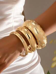 3pcs/Set Luxurious Circular Gold Bangle Bracelet Set For Women, Suitable For Evening Parties, Dates, Gatherings And Festive Gifting - Silver - View 10