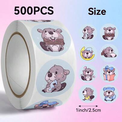 500pcs/Roll Hamster Pattern Stickers, Gift Choice. Doodle Stickers. Happy New Year, Round, 8-10 Patterns, Size: 2.5cm/1.0 Inch. Suitable For Gift Decoration, Packaging Bag Decoration, Stationery Decoration And Other Preferred Product Decoration