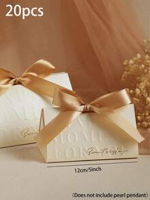 20pcs-Paper Gift Box, Premium Wedding Favor Boxes, Wedding Candy Box, Handheld Candy Gift Boxes, Exquisite European-Style Triangular Pearl Floral Design, Perfect For Mother's Day, Wedding, Birthdays, Anniversaries, And Holiday Parties Gift Packaging For Jewelry, Muffins, Candles - Multicolor - View 6