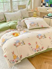 4件套超柔软加大款INS风纯色碎花双面床品套装（1件被套+1件床单+2件枕套），亲肤磨毛面料，360°防滑包边，不含荧光增白剂，透气耐用，适合卧室、客房、宿舍等四季使用 - 春日莊園 - 查看 5