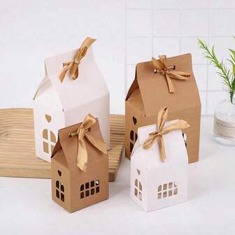 10/20/50pcs Set Gingerbread House, Gift Boxes, Simple White Boxes With Bow, Gift Packaging Boxes, Candy Boxes, Jewelry Boxes, Suitable For Holiday Party Decorations, Gifts For Teachers, Classmates, Friends, Girlfriends