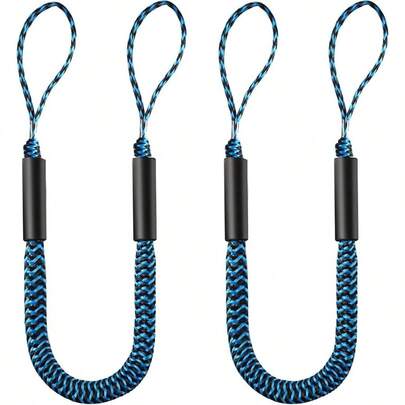 2 Pcs Boat Bungee Dock Lines, 4 Feet Mooring Rope Docking Stretches To 6 Feet, Mooring Line Boat Accessories Docking Ropes PWC Dock Ties Boats Blue And Black