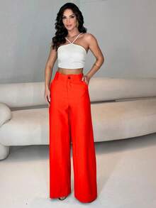 Elegant Women's Wide-Leg Trousers With Pockets. - 紅色 - 查看 1