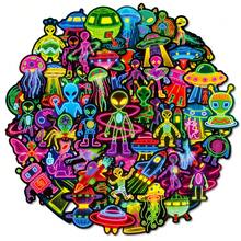 56 Stück Neon Alien Aufkleber, spaßige ästhetische Aufkleber, wasserfeste Vinyl Positive Energie Aufkleber, geeignet für Wasserflaschen, Bücher, Laptops, passend für Teenager und Erwachsene Sammelalbum Zubehör Sammelalbum Schreibwaren