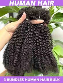 3pcs Afro Kinkys Bulk Human Hair, 16 Inch 50 Gram 4c Curly Hair For Permanent Sister Locs/Mini Twists/Braids Can Dye And Bleach (Natural Black, 8-20 Inch) - Natural Black - View 2