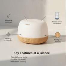 Essential Oil Diffuser, 300Ml Ultrasonic Oil Humidifier With 7 Color Lights 2 Mist Modes With Remote Control For Home, Office - USB - View 3