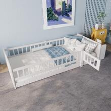 Wooden Bed, Children's Bed, 90 X 200 Cm, Pine, Open Storage, Shelves, Opening Chest, Without Mattress, White - White+Pine Color - View 5