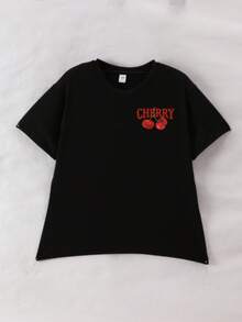 2pcs/Set Teen Girl Butterfly Print Short Sleeve T-Shirt And Flare Pants Outfit, Spring/Summer - Black - View 11