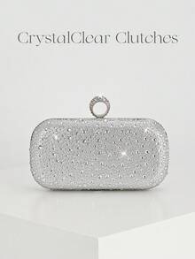 Sac de soirée élégant pour femme avec décoration de strass, sac à main de luxe brillant de forme boîte, convient pour les mariages, les galas et les événements formels, sac à main de fête, sac à bandoulière - Argent - Voir 7