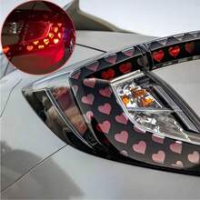 2pcs Car Tail Light Covers Stickers, Cute Heart Shape Design For Women & Couples, Brake Light Decals, Honeycomb Vinyl Wrap, Universal DIY Car Stickers - Black - View 2