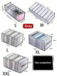 7/9格可水洗抽屉收纳盒，内衣衣物收纳，卧室折叠收纳袋，家居收纳，白色T恤，黑色裤子，女士冬季服装，连衣裙，女士白色长袖衬衫，白色连体裤，女士春季连衣裙，女士春季服装，春季，春季服装，简约风格，夏季。柔软轻盈的网眼材质 - 灰色 - 查看 5