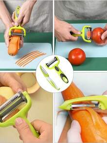 Pelador rotativo 3 en 1 con cuchillas de acero inoxidable, apto para patatas, manzanas, verduras - Incluye peladores en forma de I y Y, con función de corte en juliana - Multicolor - Ver 6