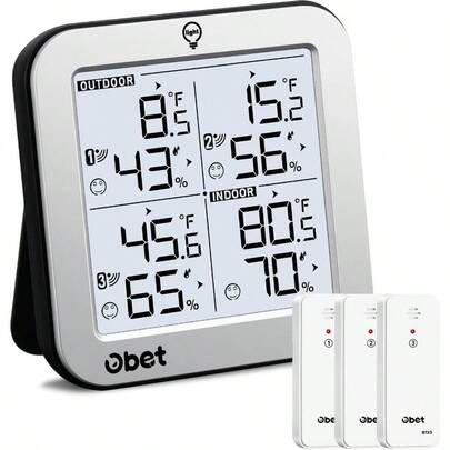 Indoor Outdoor Thermometer Wireless With 3 Sensors Weather Station Temperature Humidity Monitor 500ft Range And Adjustable Backlight And Min Data Black
