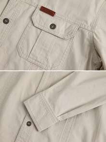 Men's Casual Cotton Cargo Shirt, Long-Sleeved Shirts For Camping And Hunting, Military Combat Shirt, Shirts For Hiking, Fishing, Hunting Clothes - Màu be - Xem 5