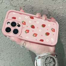 Strawberry Pattern Design, Light Pink Cute Phone Case, Suitable For IPhone X/XS/XSMAX/11/11pro/11promax/12/12pro/12promax/13/13pro/13promax/14/14plus/14pro/14promax/15/15plus/15pro/15promax/16/16plus/16pro / 16promax And Other Apple Phones And Galaxy S25/S25Plus/S25Ultra/S24/S24Ultra/S24FE/S23/S23Ultra/S22/S22Ultra And Other Phones,Suitable For IPhone 17 Air - 粉色 - 查看 6